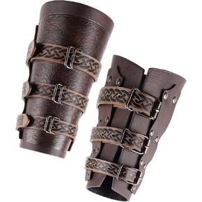 HAQUIL Medieval Arm Bracers: Adjustable Viking Leather Arm Guards for Historical Outfits (1 piece)