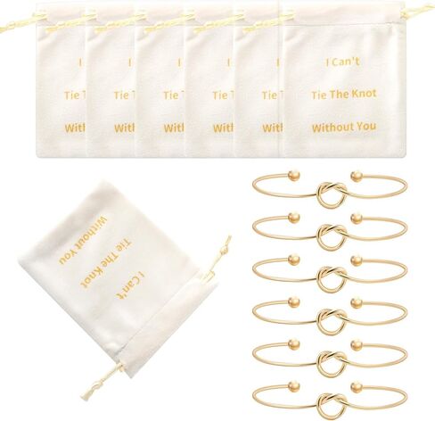 12 Pcs Bridesmaid Proposal Gifts Set of 6 Metal Knot Bracelets and I Can't Tie The Knot Without You Drawstring Bags Bridesmaid Gifts For Bridal Party Wedding in Saudi Arabia