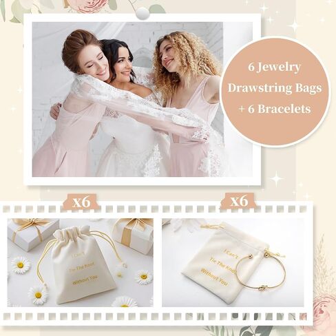 12 Pcs Bridesmaid Proposal Gifts Set of 6 Metal Knot Bracelets and I Can't Tie The Knot Without You Drawstring Bags Bridesmaid Gifts For Bridal Party Wedding in Saudi Arabia