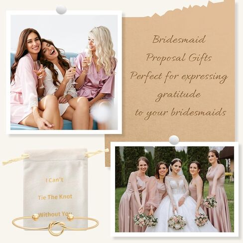 12 Pcs Bridesmaid Proposal Gifts Set of 6 Metal Knot Bracelets and I Can't Tie The Knot Without You Drawstring Bags Bridesmaid Gifts For Bridal Party Wedding in Saudi Arabia