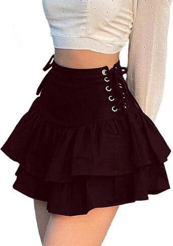 Tsmnzmu Women's Goth Mini Verts - Punk Grunge High Weist Emo Alt Mall Gothic Harajuku Lolita Varts in Saudi Arabia