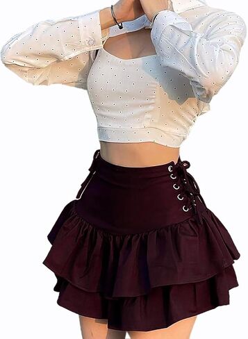 Tsmnzmu Women's Goth Mini Verts - Punk Grunge High Weist Emo Alt Mall Gothic Harajuku Lolita Varts in Saudi Arabia