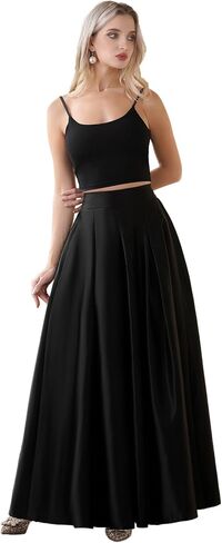 Women’s A-Line Satin Flared Maxi Skirt Long Floor Length High Waist Formal Prom Party Skirts with Pockets in Saudi Arabia