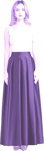 Women’s A-Line Satin Flared Maxi Skirt Long Floor Length High Waist Formal Prom Party Skirts with Pockets in Saudi Arabia