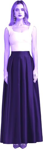 Women’s A-Line Satin Flared Maxi Skirt Long Floor Length High Waist Formal Prom Party Skirts with Pockets in Saudi Arabia