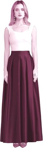 Women’s A-Line Satin Flared Maxi Skirt Long Floor Length High Waist Formal Prom Party Skirts with Pockets in Saudi Arabia