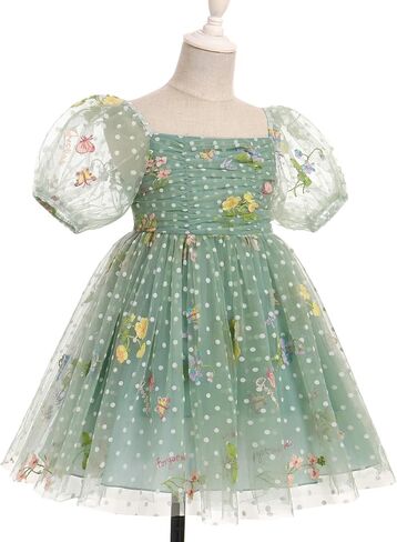 IBTOM CASTLE Toddlers Girls Floral Embroidery Birthday Dress Short Puff Sleeve Dress Polka Dot Princess Party Dress in Kuwait