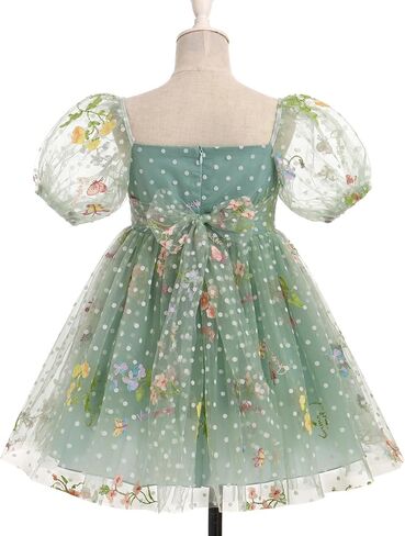 IBTOM CASTLE Toddlers Girls Floral Embroidery Birthday Dress Short Puff Sleeve Dress Polka Dot Princess Party Dress in Kuwait