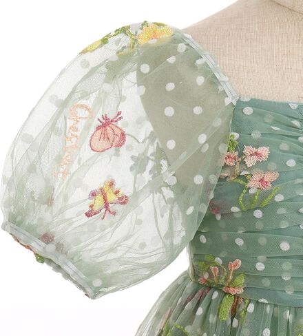 IBTOM CASTLE Toddlers Girls Floral Embroidery Birthday Dress Short Puff Sleeve Dress Polka Dot Princess Party Dress in Kuwait