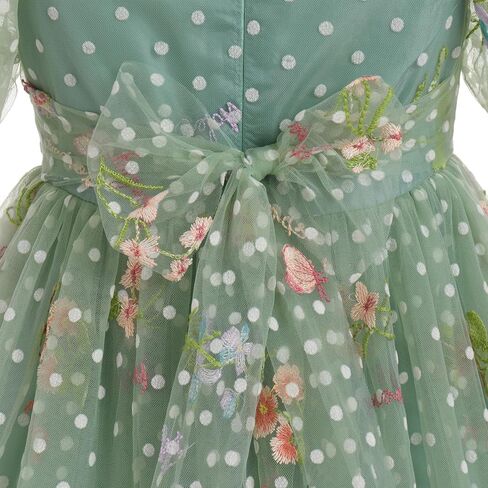 IBTOM CASTLE Toddlers Girls Floral Embroidery Birthday Dress Short Puff Sleeve Dress Polka Dot Princess Party Dress in Kuwait