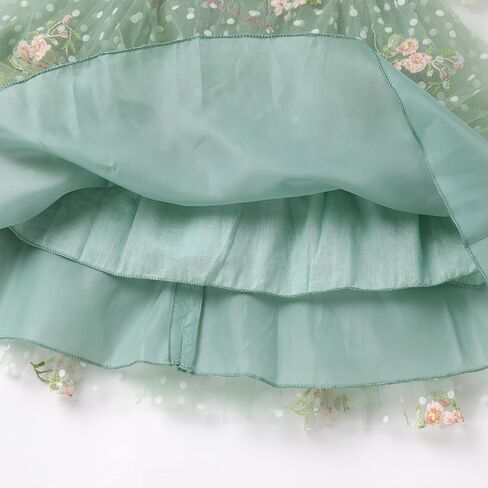 IBTOM CASTLE Toddlers Girls Floral Embroidery Birthday Dress Short Puff Sleeve Dress Polka Dot Princess Party Dress in Kuwait