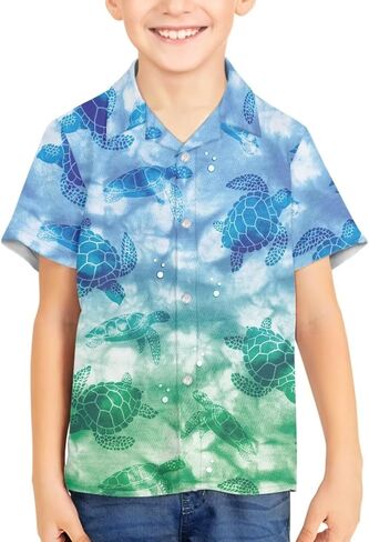 Boy Short Sleeve Button Down Shirt Novelty Hawaiian Aloha Shirts Beach Vacation Shirts in Saudi Arabia