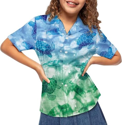 Boy Short Sleeve Button Down Shirt Novelty Hawaiian Aloha Shirts Beach Vacation Shirts in Saudi Arabia