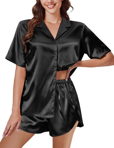 Ekouaer Silk Pajama Sets Womens Short Sleeve Sleepwear Satin 2 Piece Button Down Loungewear Pjs Shorts Set S-XXL in Kuwait