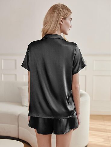 Ekouaer Silk Pajama Sets Womens Short Sleeve Sleepwear Satin 2 Piece Button Down Loungewear Pjs Shorts Set S-XXL in Kuwait