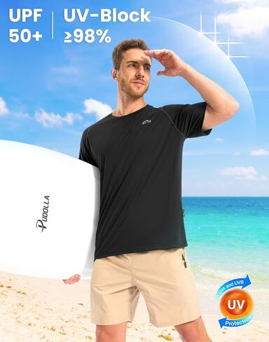 Pudolla Men's Rashguard Swim قمصان قصيرة الأكمام UPF 50+ حماية من أشعة الشمس SPF جاف جاف خفيفة الوزن قميص شاطئ الصيد in Saudi Arabia