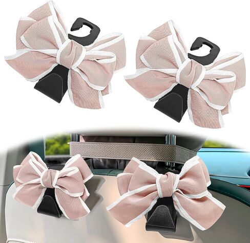 2PC Car Seat Hook,Car Hooks for Purses and Bags,Universal Vehicle Rear Seat Hook,Interior Decor Car Accessories,Cute Bow Knot Seatback Storage Organizer,Can Hang Purse,Coat,Umbrella (Pink) in Saudi Arabia