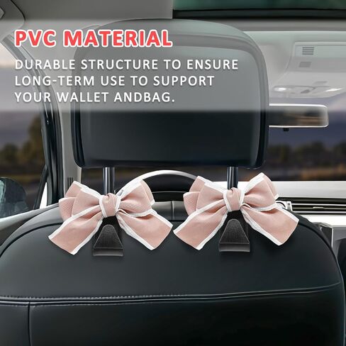 2PC Car Seat Hook,Car Hooks for Purses and Bags,Universal Vehicle Rear Seat Hook,Interior Decor Car Accessories,Cute Bow Knot Seatback Storage Organizer,Can Hang Purse,Coat,Umbrella (Pink) in Saudi Arabia