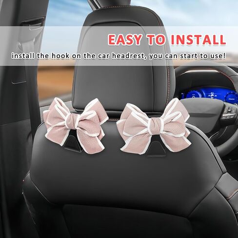 2PC Car Seat Hook,Car Hooks for Purses and Bags,Universal Vehicle Rear Seat Hook,Interior Decor Car Accessories,Cute Bow Knot Seatback Storage Organizer,Can Hang Purse,Coat,Umbrella (Pink) in Saudi Arabia
