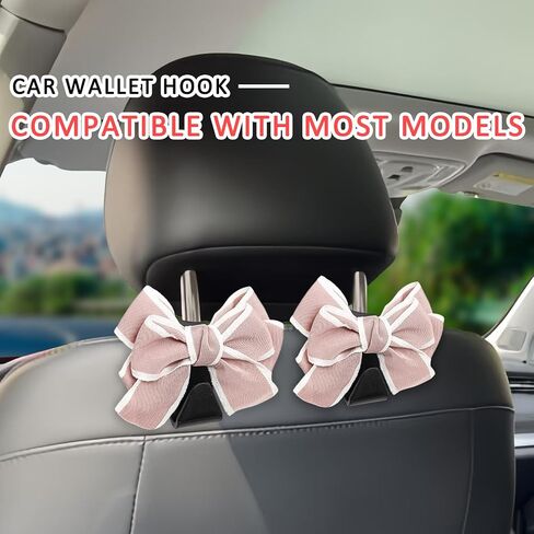 2PC Car Seat Hook,Car Hooks for Purses and Bags,Universal Vehicle Rear Seat Hook,Interior Decor Car Accessories,Cute Bow Knot Seatback Storage Organizer,Can Hang Purse,Coat,Umbrella (Pink) in Saudi Arabia