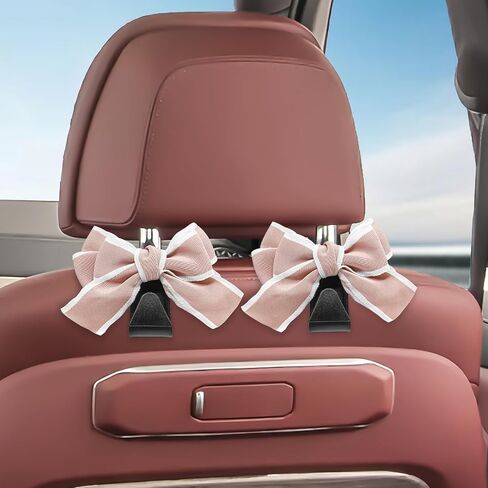 2PC Car Seat Hook,Car Hooks for Purses and Bags,Universal Vehicle Rear Seat Hook,Interior Decor Car Accessories,Cute Bow Knot Seatback Storage Organizer,Can Hang Purse,Coat,Umbrella (Pink) in Saudi Arabia