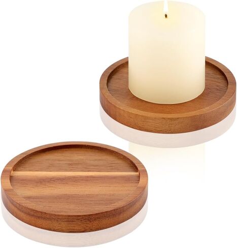 Wood Candle Holder Farmhouse Decor - HALE OTEIR Wooden Pillar Candles Tray for Pillar Floating Candles Set of 2 Round Wooden Plate Pedestal Stand for Coffee Table for Christmas Decor in Kuwait