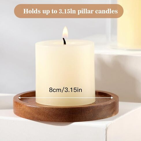 Wood Candle Holder Farmhouse Decor - HALE OTEIR Wooden Pillar Candles Tray for Pillar Floating Candles Set of 2 Round Wooden Plate Pedestal Stand for Coffee Table for Christmas Decor in Kuwait