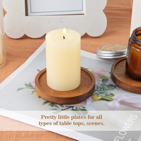 Wood Candle Holder Farmhouse Decor - HALE OTEIR Wooden Pillar Candles Tray for Pillar Floating Candles Set of 2 Round Wooden Plate Pedestal Stand for Coffee Table for Christmas Decor in Kuwait