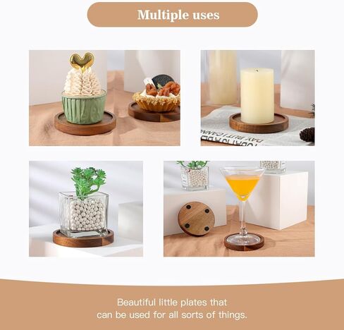 Wood Candle Holder Farmhouse Decor - HALE OTEIR Wooden Pillar Candles Tray for Pillar Floating Candles Set of 2 Round Wooden Plate Pedestal Stand for Coffee Table for Christmas Decor in Kuwait