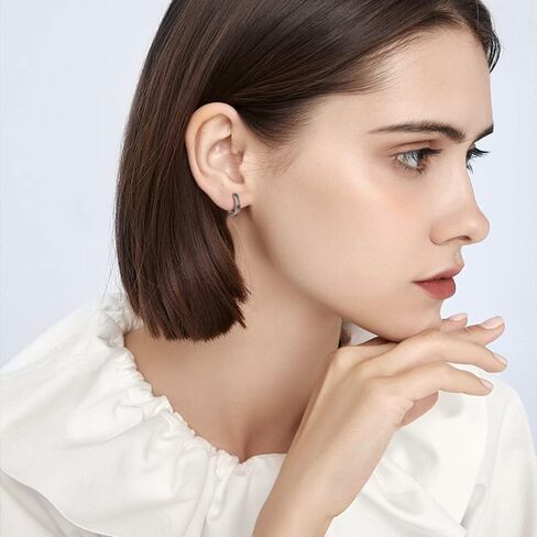 Immobird Hoop Earrings Men 925 Sterling Silver Ear Pins Minimalistic Black Stripe Men Hoop Earrings for Father Boyfriend or Brother in Kuwait