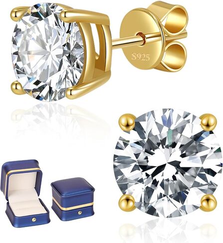 Moissanite Stud Earrings for Women Men, 0.6-6CT D Color Round Cut Four Prong Moissanite Earrings,18K Gold Plated Silver Lab Created Moissanite Earrings in Kuwait