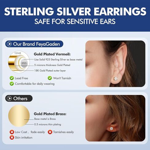 Moissanite Stud Earrings for Women Men, 0.6-6CT D Color Round Cut Four Prong Moissanite Earrings,18K Gold Plated Silver Lab Created Moissanite Earrings in Kuwait