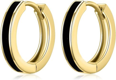 Immobird Hoop Earrings Men 925 Sterling Silver Ear Pins Minimalistic Black Stripe Men Hoop Earrings for Father Boyfriend or Brother in Kuwait