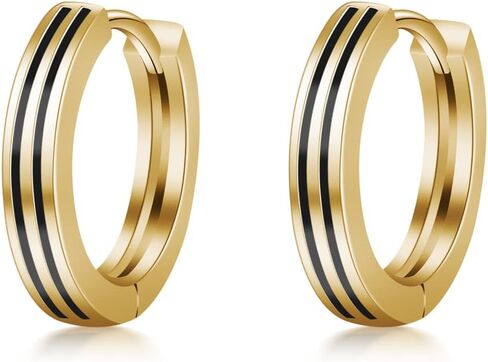 Immobird Hoop Earrings Men 925 Sterling Silver Ear Pins Minimalistic Black Stripe Men Hoop Earrings for Father Boyfriend or Brother in Kuwait