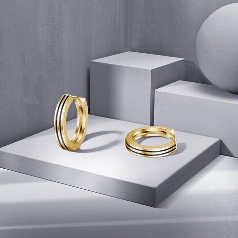 Immobird Hoop Earrings Men 925 Sterling Silver Ear Pins Minimalistic Black Stripe Men Hoop Earrings for Father Boyfriend or Brother in Kuwait