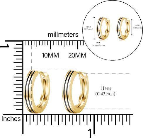 Immobird Hoop Earrings Men 925 Sterling Silver Ear Pins Minimalistic Black Stripe Men Hoop Earrings for Father Boyfriend or Brother in Kuwait