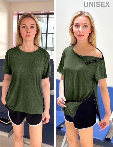 Post Shoulder Surgery Shirts for Men Women Unisex After Rotator Cuff Surgery Shirt Snap Access Recovery Hospital Shirt in Kuwait