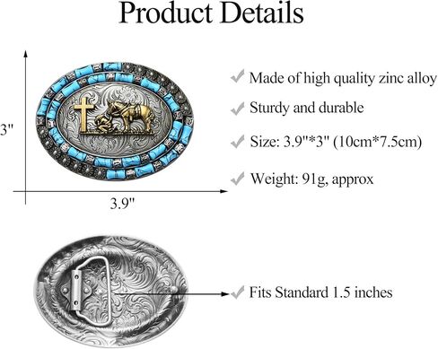 Western Cowboy Belt Buckle for Men Women, Texas American Religious Belt Buckles Turquoise Bead Halloween in Saudi Arabia