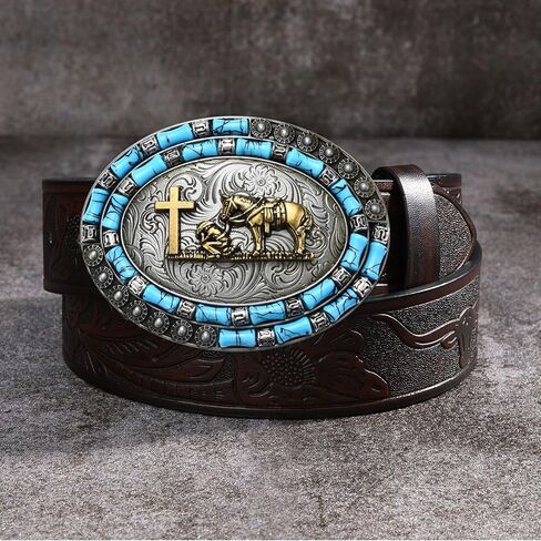 Western Cowboy Belt Buckle for Men Women, Texas American Religious Belt Buckles Turquoise Bead Halloween in Saudi Arabia