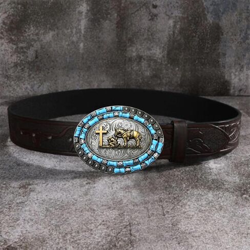 Western Cowboy Belt Buckle for Men Women, Texas American Religious Belt Buckles Turquoise Bead Halloween in Saudi Arabia
