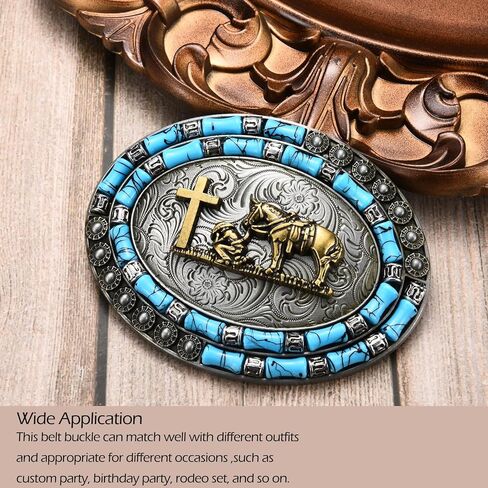 Western Cowboy Belt Buckle for Men Women, Texas American Religious Belt Buckles Turquoise Bead Halloween in Saudi Arabia