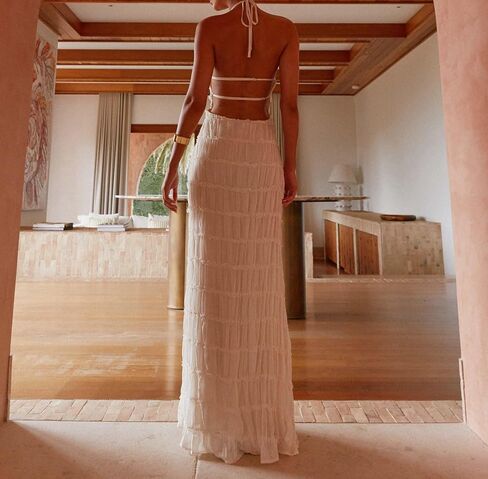 Argeousgor Women Halter Neck Backless Summer Dresses 2025 Sleeveless Tiered Ruffle A-Line Flowy Cocktail Party Maxi Dress in Kuwait