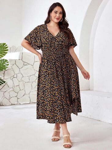 Plus Size Summer Dresses for Women 2025 Floral Maxi Dress Flowy Vacation Dress for Beach Wedding, Church, Garden Party in Saudi Arabia