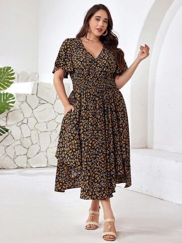 Plus Size Summer Dresses for Women 2025 Floral Maxi Dress Flowy Vacation Dress for Beach Wedding, Church, Garden Party in Saudi Arabia