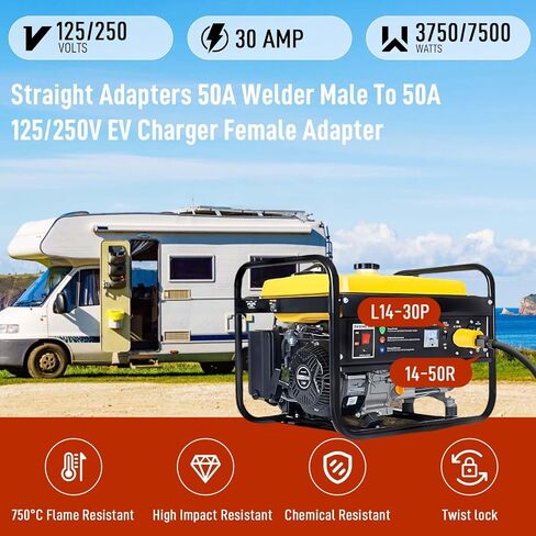 NEMA 6-50P to 14-50R EV Tesla Charger Adapter, 240V 50A 3-Prong to 4-Prong Connector for Tesla Model 3 S X Y, Welder Welding Dryer EV Charger Power Cord Adapter Adaptor Connector in Kuwait
