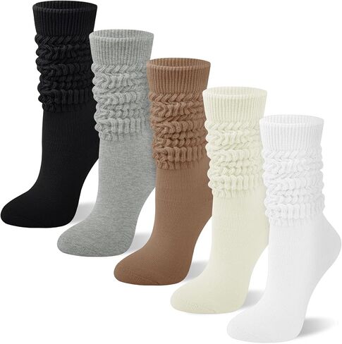 5 Pairs Slouchy Socks for Women, Soft Cotton Long Scrunch Tube Stockings, Casual Crew Boot Thick Knit Slouch Socks in Saudi Arabia