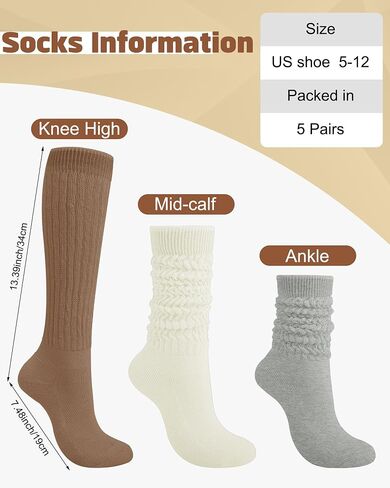 5 Pairs Slouchy Socks for Women, Soft Cotton Long Scrunch Tube Stockings, Casual Crew Boot Thick Knit Slouch Socks in Saudi Arabia