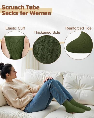 5 Pairs Slouchy Socks for Women, Soft Cotton Long Scrunch Tube Stockings, Casual Crew Boot Thick Knit Slouch Socks in Saudi Arabia
