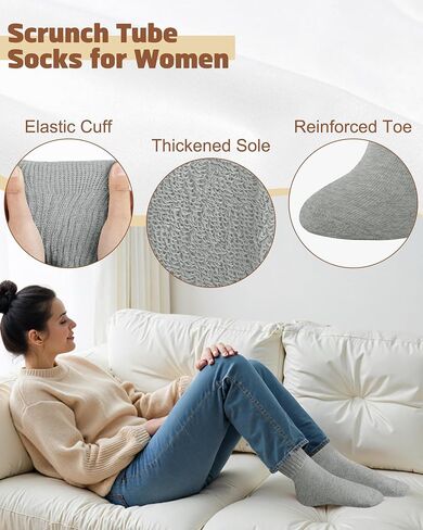5 Pairs Slouchy Socks for Women, Soft Cotton Long Scrunch Tube Stockings, Casual Crew Boot Thick Knit Slouch Socks in Saudi Arabia