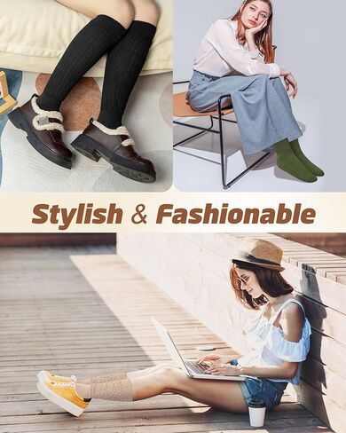 5 Pairs Slouchy Socks for Women, Soft Cotton Long Scrunch Tube Stockings, Casual Crew Boot Thick Knit Slouch Socks in Saudi Arabia